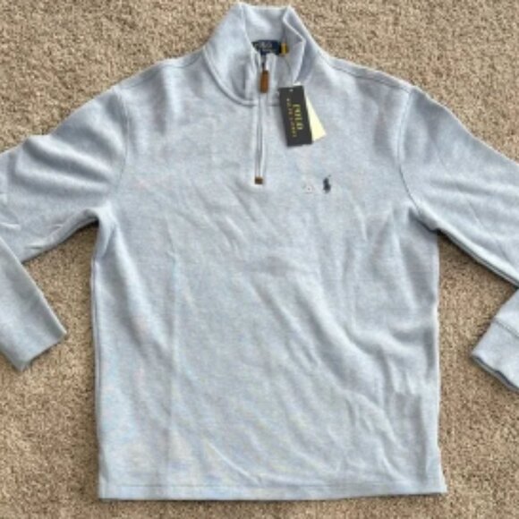 POLO RALPH LAUREN Luxury‎ Jersey Quarter-Zip Pullover Blue Men's Size Medium - Picture 1 of 4